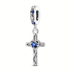Elegant Silver and Blue Cross Charm Pendant